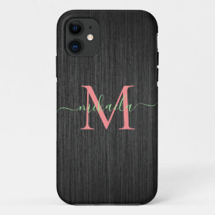 ブラモダンックブラシ仕上げ金属バラ金ゴールドモノグラム iPhone 11 ケース