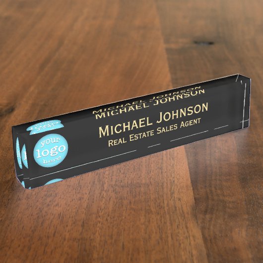 ブラモダンック金ゴールドお洒落 Business Officeロゴのタイトル デスクネームプレート (側面)