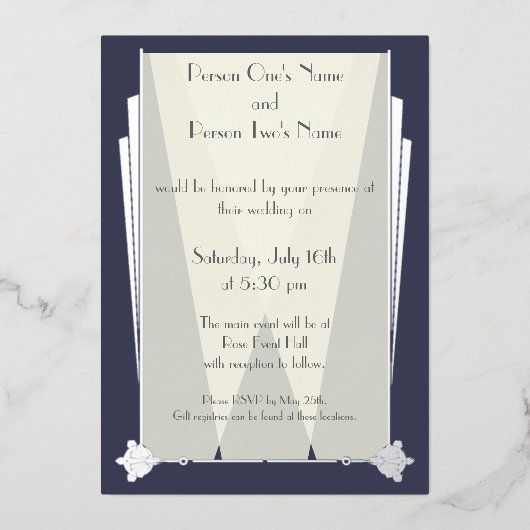 ブランキーアールデコインブルーフォイル招待状 箔招待状 (正面)