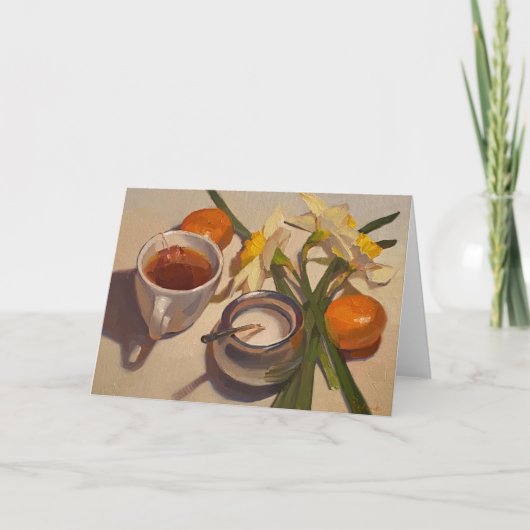 ブランクカード：「水仙とお茶」 by サラ・セドウィック カード (正面)