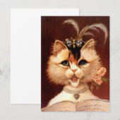 ブランクパーティー招待状 ヴィンテージスタイルのホール 猫の歌 招待状 (正面/裏面)