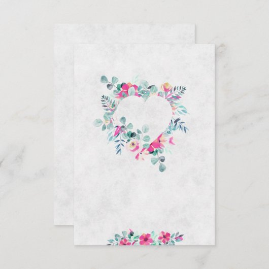 ブランクピンクの水彩花ハートの結婚式 招待状 (正面/裏面)