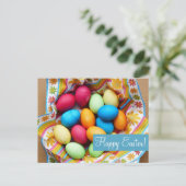 ブランク- "ハッピーイースター"のカラフルな卵及び花 シーズンポストカード (スタンド正面)