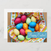 ブランク- "ハッピーイースター"のカラフルな卵及び花 シーズンポストカード (正面/裏面)