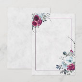 ブランク バーガンディーと青の水彩花のウェディング 招待状 (正面/裏面)