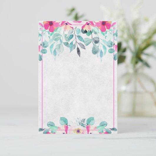 ブランク ピンクの春の水彩花の結婚式の招待状 招待状 (スタンド正面)