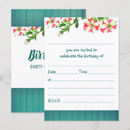 ブランク ラスティック 水彩 トレイル ペチュニア 誕生日 招待状