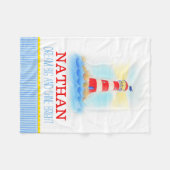 ブランケットという名前のライトハウスブルー白 フリースブランケット (正面(横))