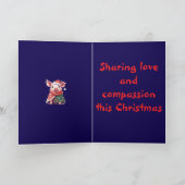 ブランケットとサンタ帽子の豚 かわいい動物のクリスマス カード (内部)