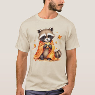 ブランケットにくるまったコーヒー好きのアライグマ 寒い日のギフトに Tシャツ