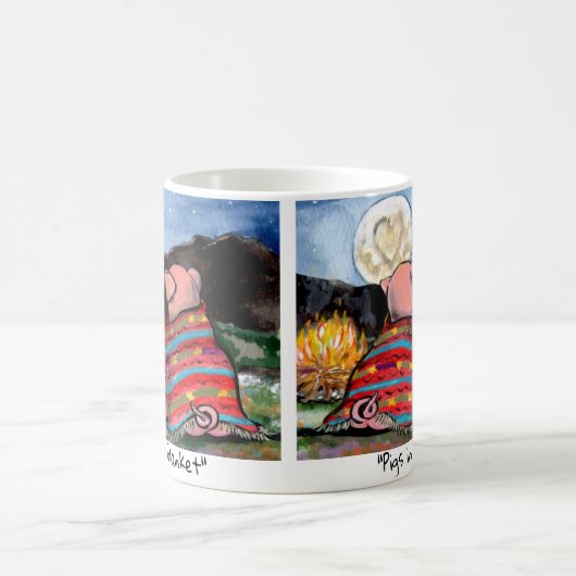 ブランケットに入った豚のロマンチックな夜の月星アート コーヒーマグカップ (中央)