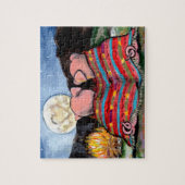 ブランケットに入った豚のロマンチックな夜の月星アート ジグソーパズル (縦)