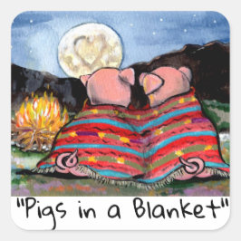 ブランケットに入った豚のロマンチックな夜の月星アート スクエアシール