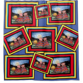 ブランケットに入った豚ロマンチックな愛の月のユーモア明るい シャワーカーテン (正面)