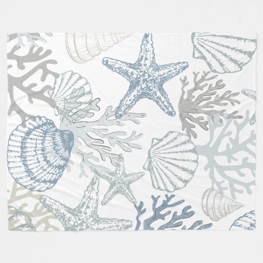 ブランケットスターフィッシュシーシェルビーチシーコースト海洋生物 フリースブランケット (正面(横))