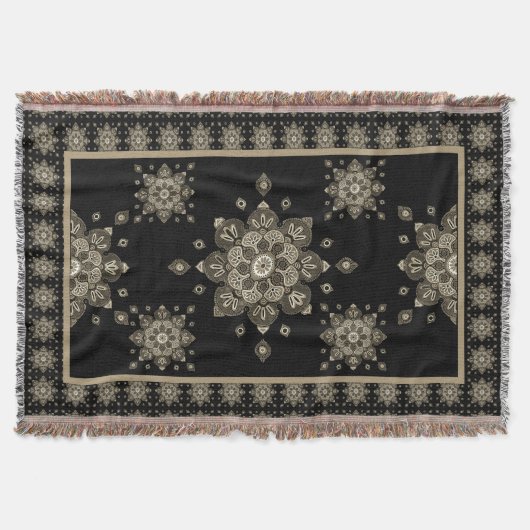 ブランケットセピアメダリオンズオンブラック スローブランケット (正面)