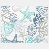 ブランケットティール(緑がかった色)スターフィッシュシーシェルコースト海洋生物 フリースブランケット (正面(横))