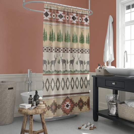 ブランケットパターンマウンテン素朴ロッジディアー シャワーカーテン
