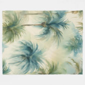 ブランケットブルーティール(緑がかった色)ベージュウォーターカラーパームツリーズ フリースブランケット (正面(横))