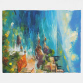 ブランケット地中海のビーチコースタルイタリアアート フリースブランケット (正面(横))