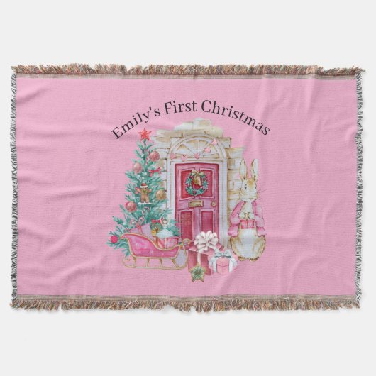 ブランケット-パーソナライズされた初めてのクリスマス スローブランケット (正面)