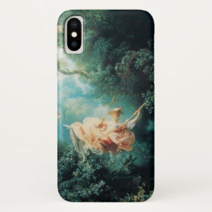 ブランコに乗った若い女性が自然・グリーン・ピンク iPhone X ケース