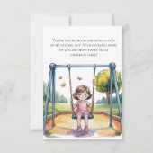 ブランコに乗る少女の4歳誕生日パーティー サンキューカード (裏面)