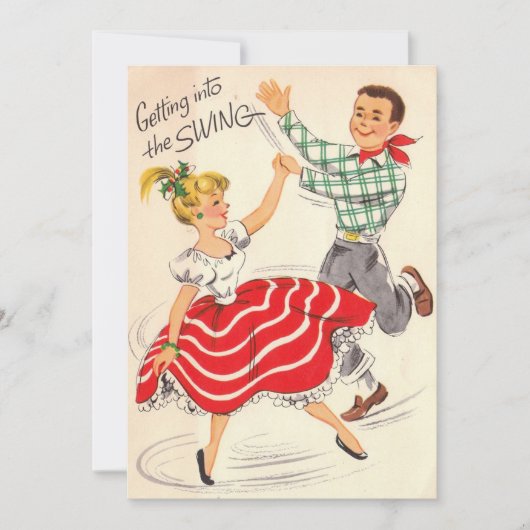 ブランコに入るビンテージのクリスマスカップル シーズンカード (正面)