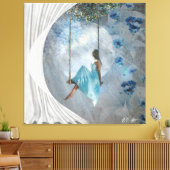 ブランコに青いドレスを着た女性 キャンバスプリント (インサイチュ (リビング))