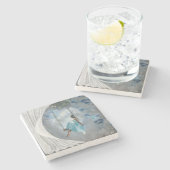 ブランコに青いドレスを着た女性 ストーンコースター (横)