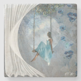 ブランコに青いドレスを着た女性 ストーンコースター