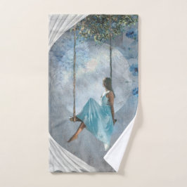 ブランコに青いドレスを着た女性 バスタオルセット