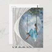 ブランコに青いドレスを着た女性 ポストカード (正面/裏面)