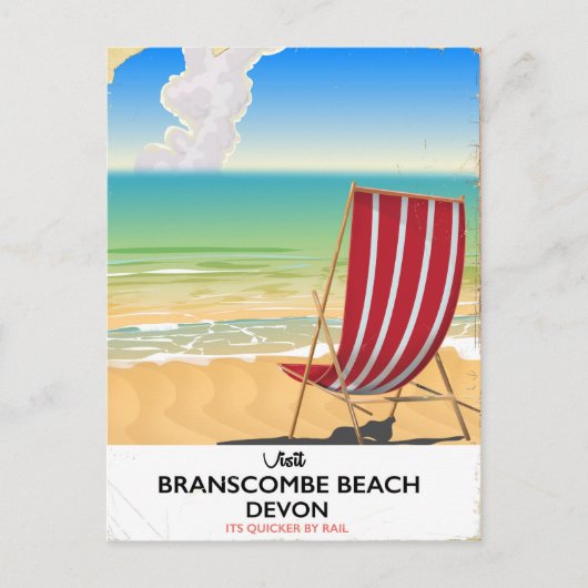 ブランスコムビーチデボンヴィンテージシーサイドポスター ポストカード (正面)