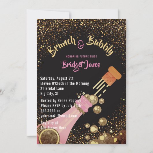 ブランチおよび快活なグリッターのブライダルシャワーの招待状 招待状 (正面)