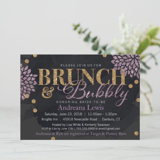 ブランチおよび快活なグリッターの水彩画のシャワーの招待 招待状 (スタンド正面)