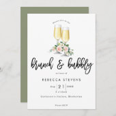 ブランチおよび快活なピンクの花のブライダルシャワー 招待状 (正面/裏面)