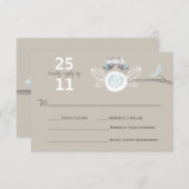 ブランチお洒落RSVPカー結婚ドの茶色いフクロウ 出欠カード (正面/裏面)