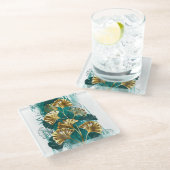 ブランチとゴールデン葉ズGinko Biloba ガラスコースター (アングル)
