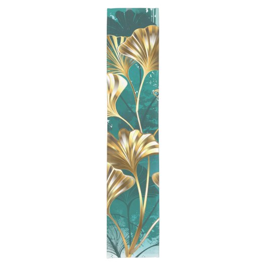 ブランチとゴールデン葉ズGinko Biloba ショートテーブルランナー (正面)