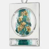 ブランチとゴールデン葉ズGinko Biloba シルバープレートバナーオーナメント (左)