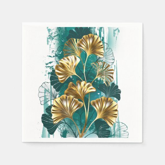 ブランチとゴールデン葉ズGinko Biloba スタンダードカクテルナプキン (正面)