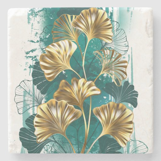 ブランチとゴールデン葉ズGinko Biloba ストーンコースター (正面)