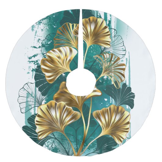 ブランチとゴールデン葉ズGinko Biloba ブラッシュドポリエステルツリースカート (正面)