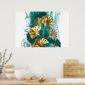 ブランチとゴールデン葉ズGinko Biloba ポスター (キッチン)