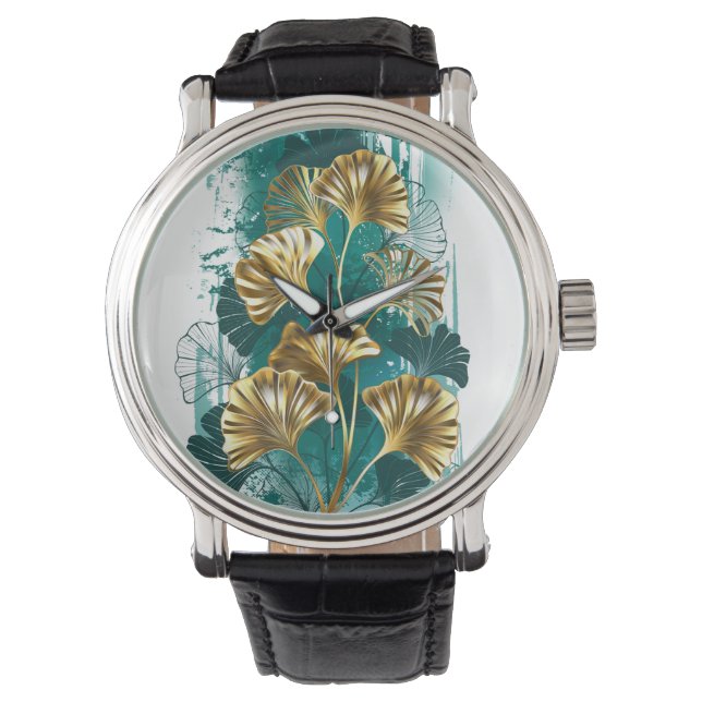 ブランチとゴールデン葉ズGinko Biloba 腕時計 (正面)