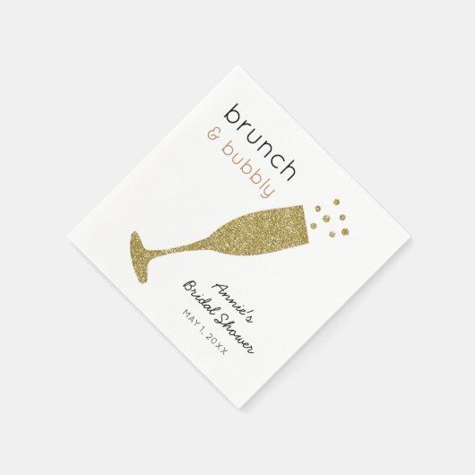 ブランチとバブリーフェイク金ゴールドグリッタードリンクナプキン スタンダードカクテルナプキン (角)