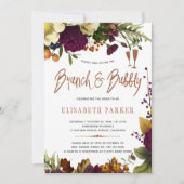 ブランチとバブリー秋フローラ金ゴールドブライダルシャワー 招待状 (正面)