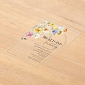 ブランチとバブリー |ワイルドフラワーボホブライダルシャワー アクリル招待状 (レイダウン)