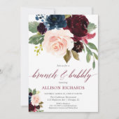 ブランチとバブルブルブルゴーニュのネイビーブルーフローラブライダル 招待状 (正面)